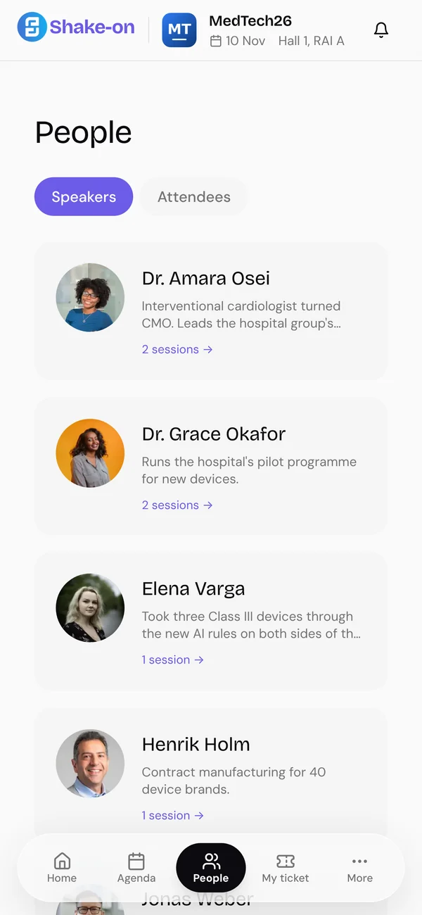 People in the event app: speakers and attendees