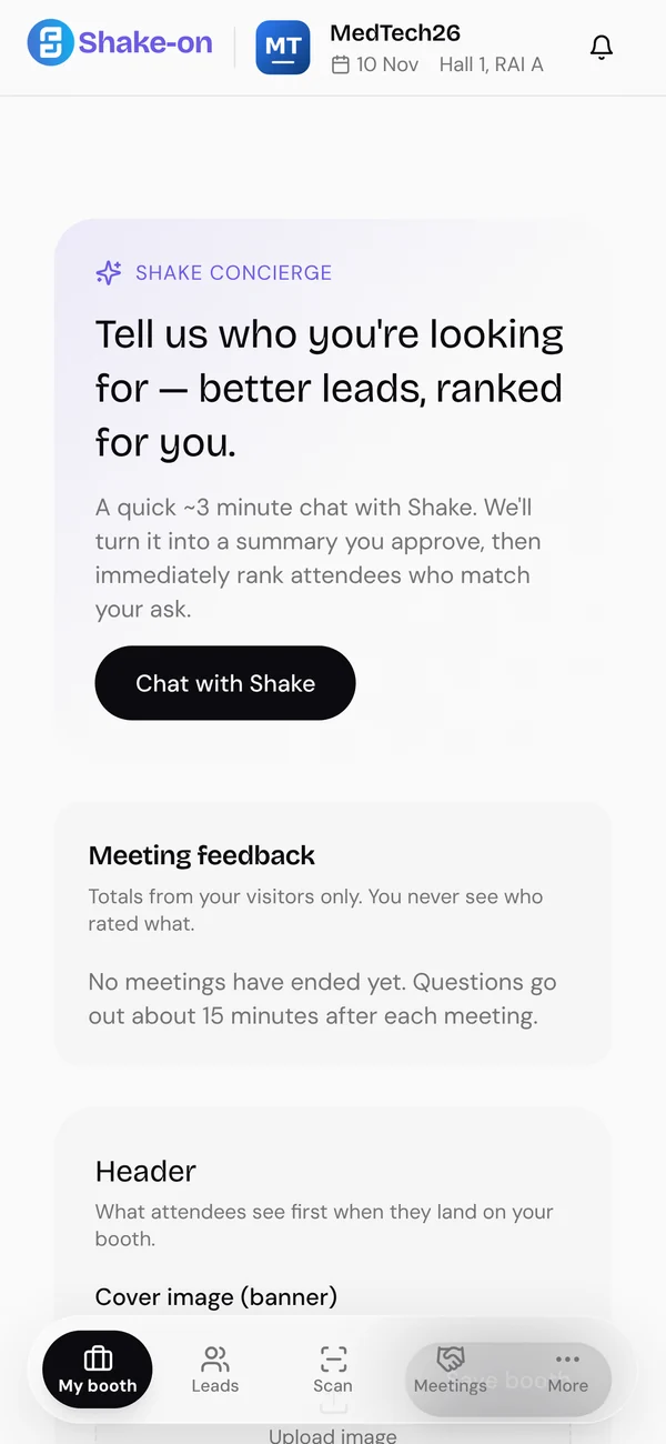 Booth home in the event app: tell the Concierge who you’re looking for