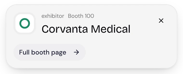 Exhibitor Corvanta Medical at Booth 100, with a link to the full booth page
