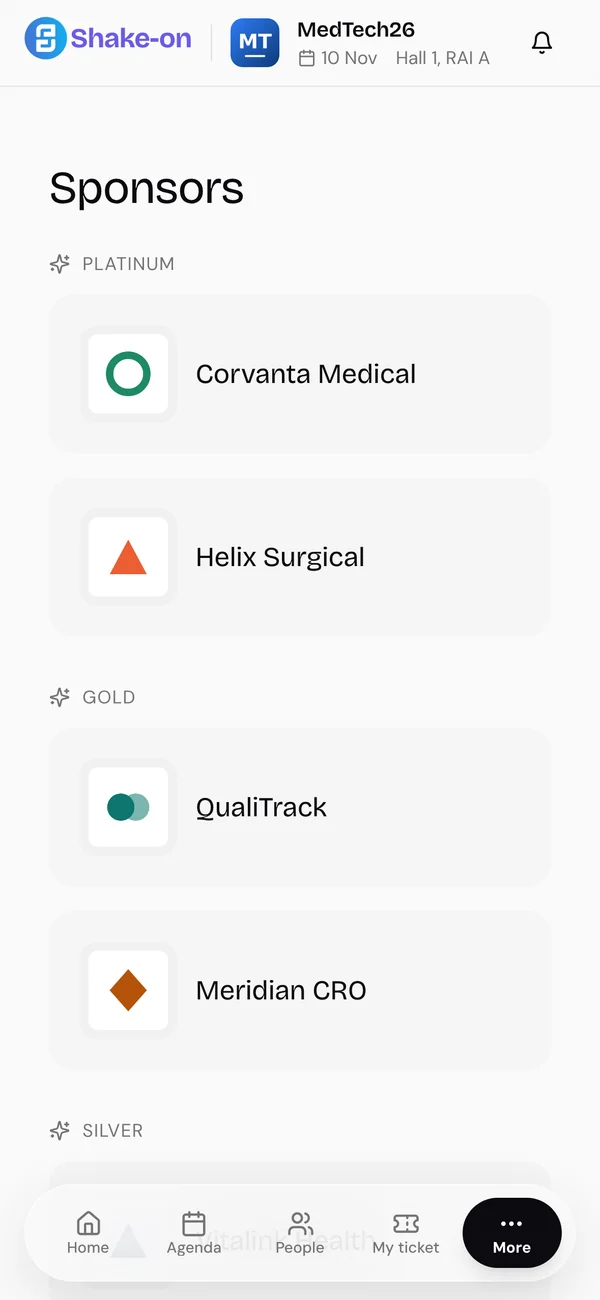 Sponsors in the event app, grouped by Platinum, Gold and Silver