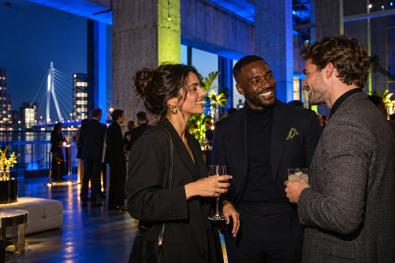 Guests continuing a conversation at an event